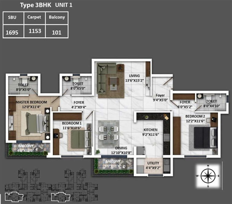 1695 3BHK - Keya Spring