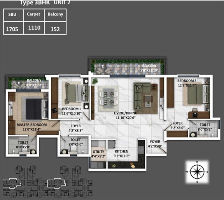 1705 3BHK - Keya Spring