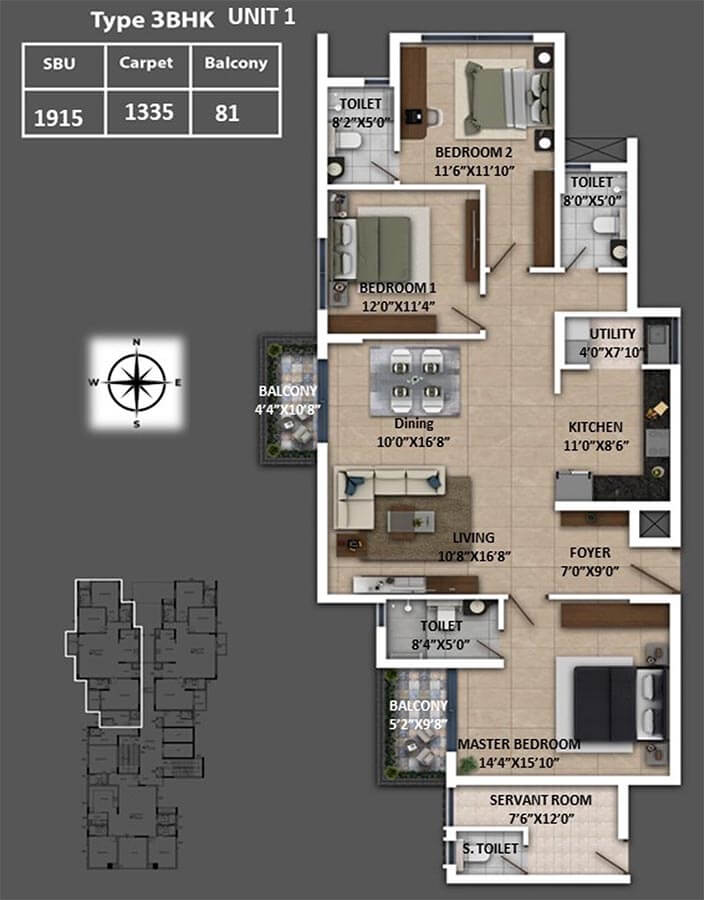 1915 3BHK - Keya Spring