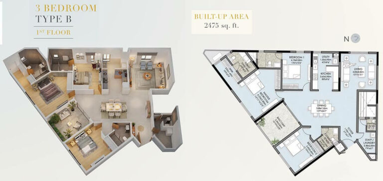 2475 3BHK B 1st - Vaishnavi Premiere