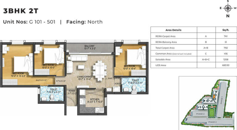 1208 3BHK+2T North - Harmony At TVS Emerald Green Enclave