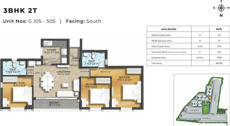 1208 3BHK+2T South - Harmony At TVS Emerald Green Enclave