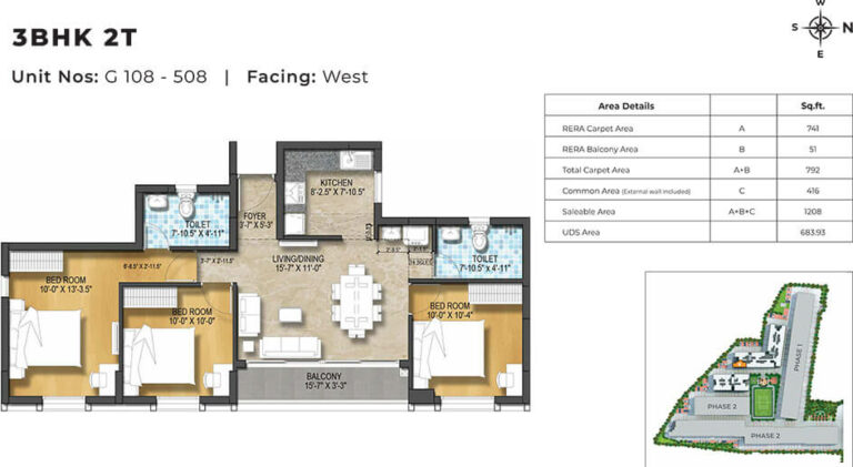 1208 3BHK+2T West - Harmony At TVS Emerald Green Enclave