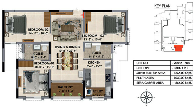 1366 3BHK+2T - Radiance Majestic