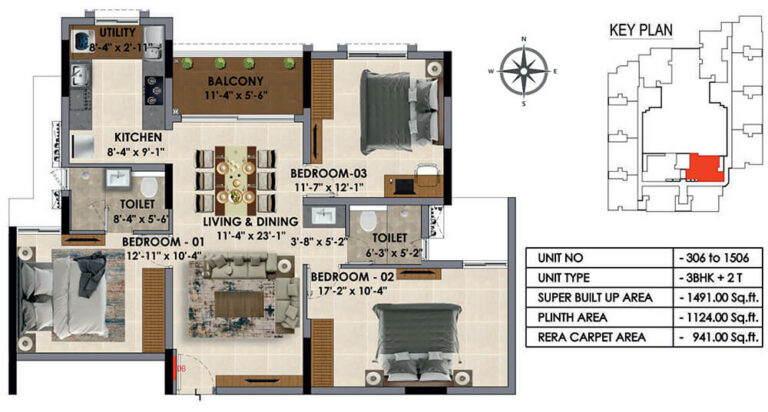 1491 3BHK+2T - Radiance Majestic