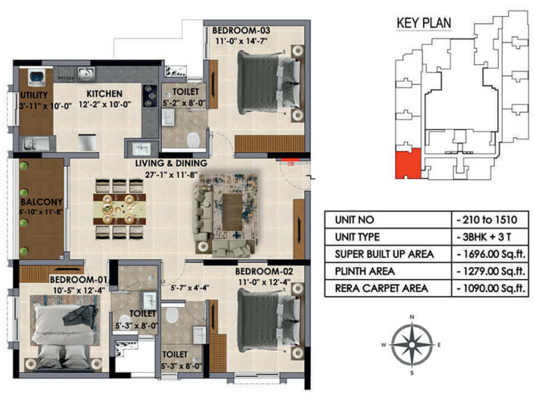 1696 3BHK - Radiance Majestic