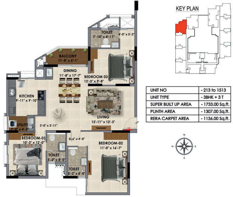 1733 3BHK - Radiance Majestic