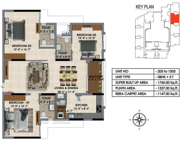 1760 3BHK - Radiance Majestic