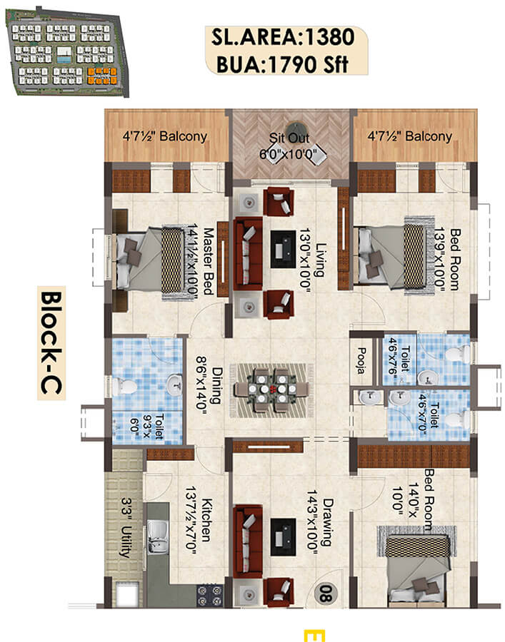 1790 3BHK C - SNR The Elite