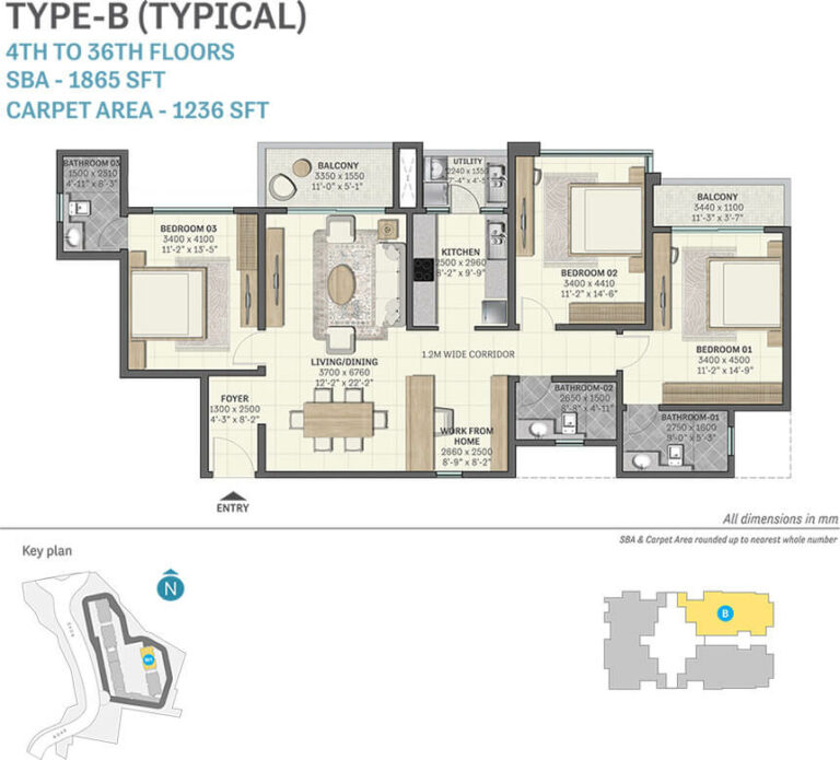 1865 3BHK - Sobha Brooklyn Towers