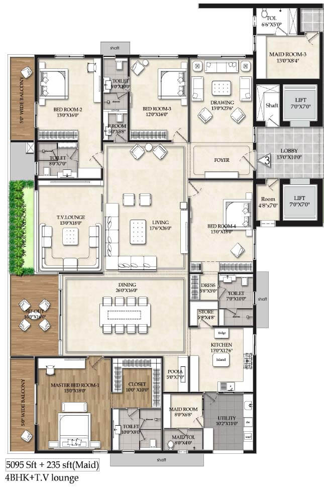 5095+Maid 4BHK+TV-Lounge-A - Raghava Iris