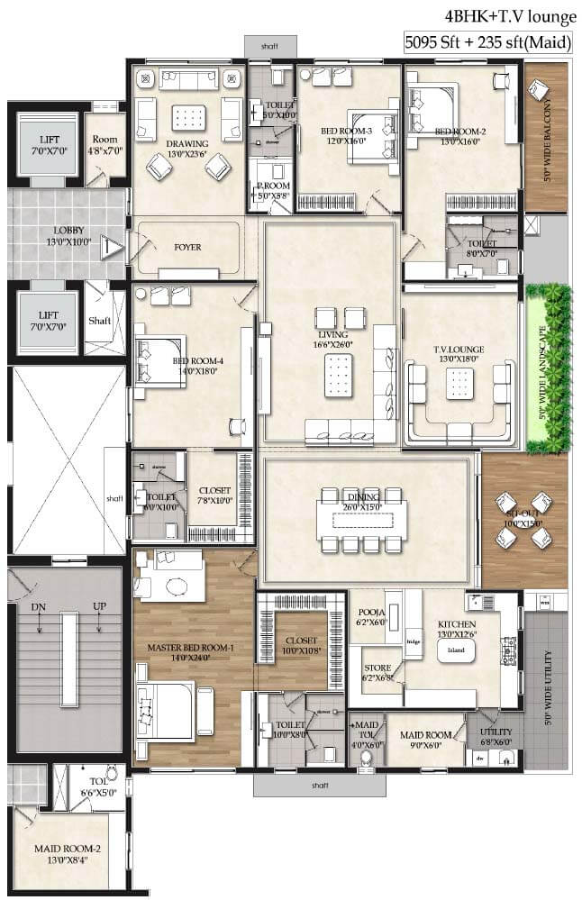 5095+Maid 4BHK+TV-Lounge - Raghava Iris