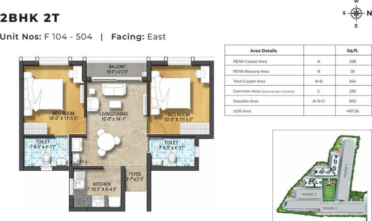 860 2BHK+2T - Harmony At TVS Emerald Green Enclave