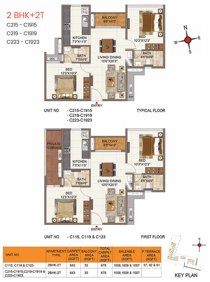 1008 2BHK+2T - Casagrand Aria