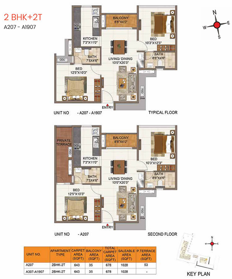 1028 2BHK+2T - Casagrand Aria