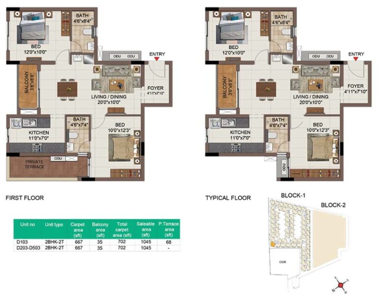 1045 2BHK+2T - CasaGrand SouthBrooke