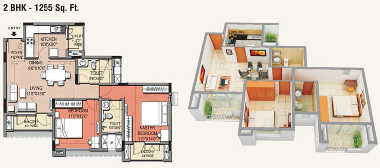 1255 2BHK - Purva Windermere Phase 2