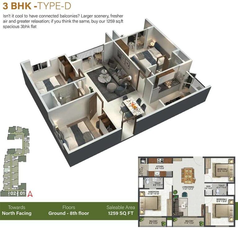 1259 3BHK-D - Sowparnika Olivia Nest