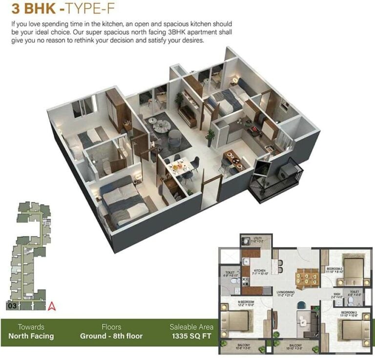 1335 3BHK-F - Sowparnika Olivia Nest
