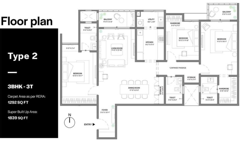 1839 3BHK+3T - Assetz Bloom & Dell