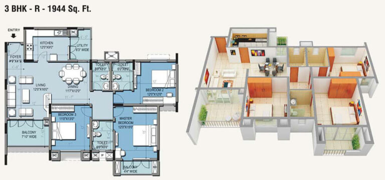 1944 3BHK R - Purva Windermere Phase 2