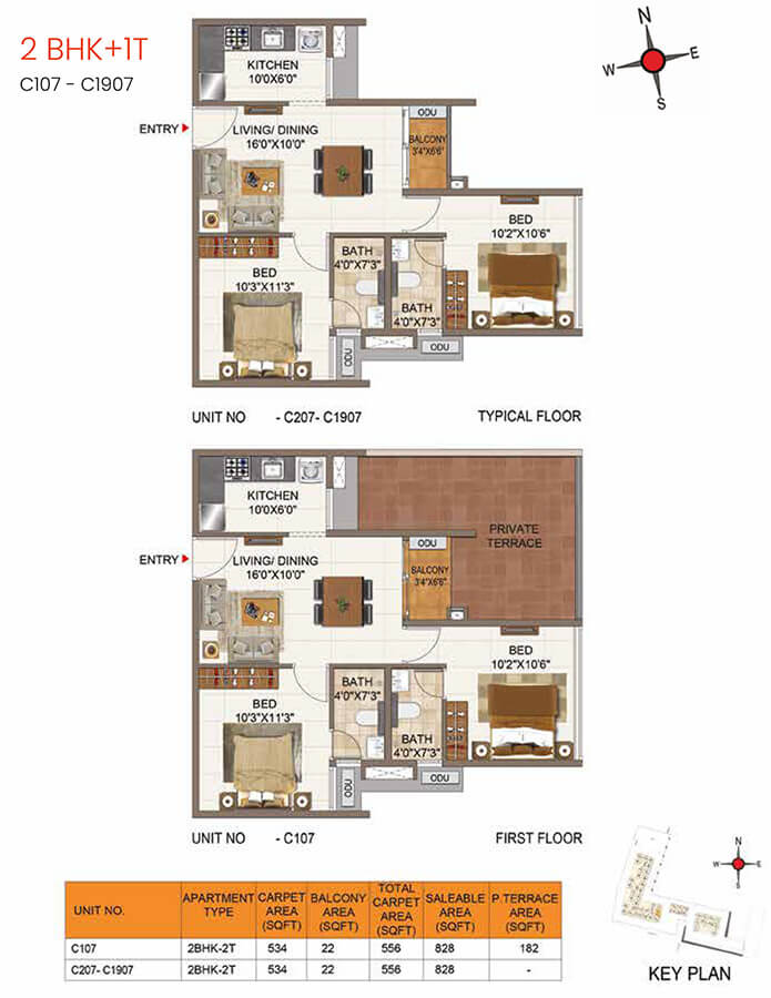 828 2BHK+2T - Casagrand Aria