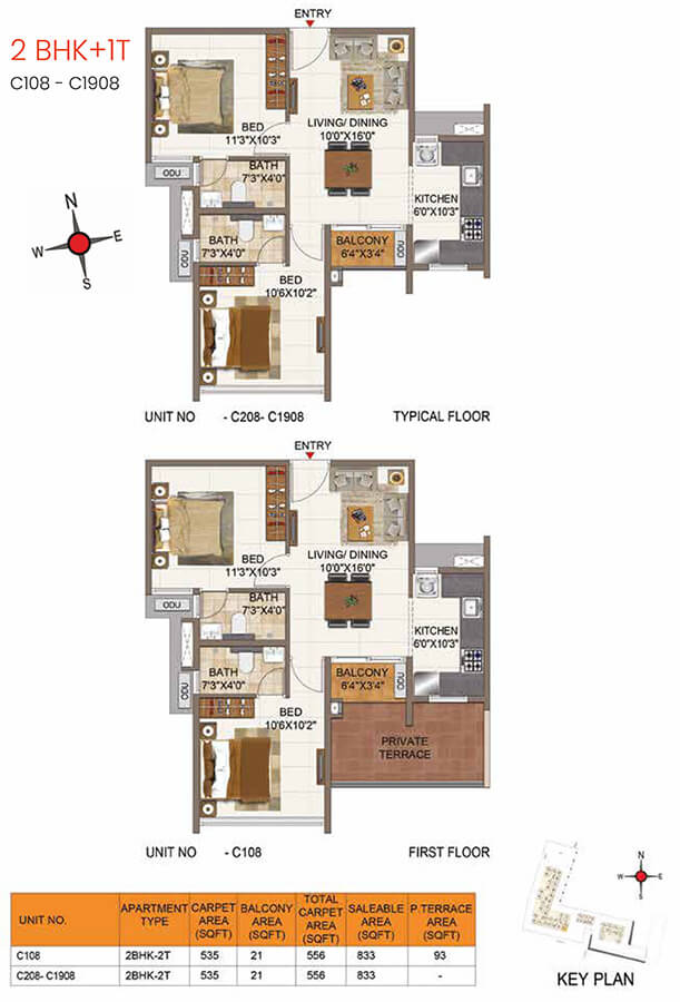 833 2BHK+2T - Casagrand Aria