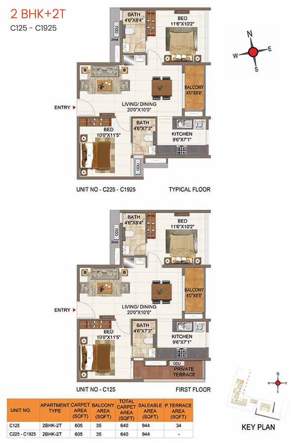 944 2BHK+2T - Casagrand Aria
