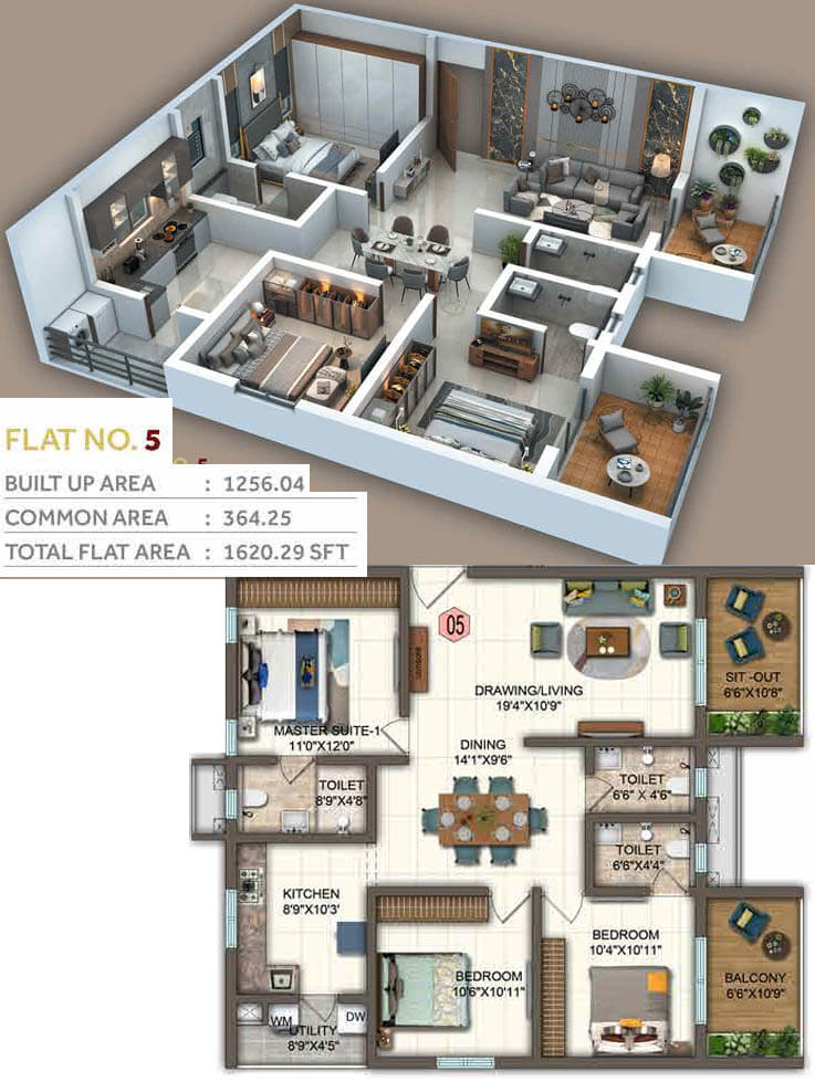 1620 3BHK 5 - Candeur Twins Miyapur
