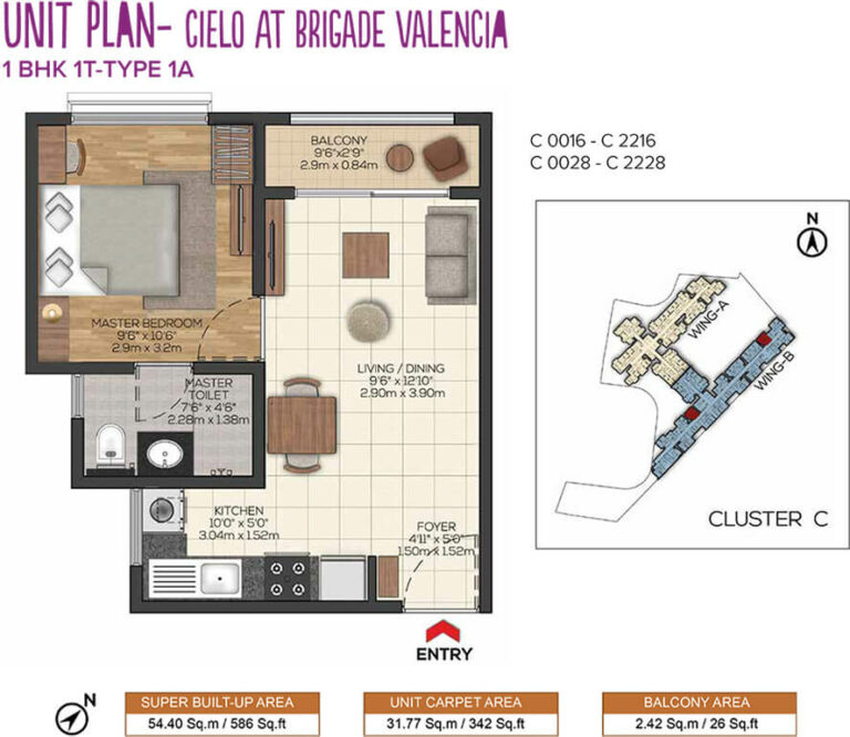 1BHK 586 - Cielo At Brigade Valencia