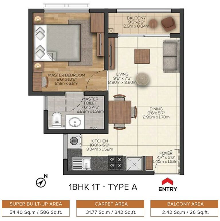 1BHK 586 - Cielo At Brigade Valencia