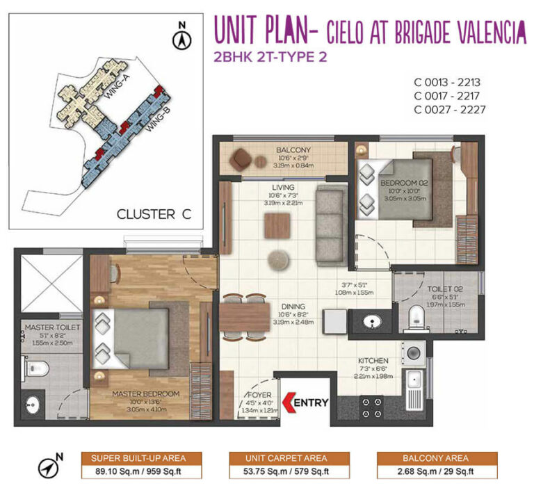 2BHK 959 - Cielo At Brigade Valencia