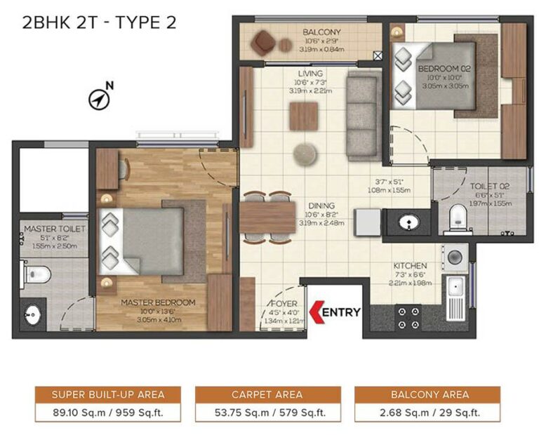 2BHK 959 - Cielo At Brigade Valencia