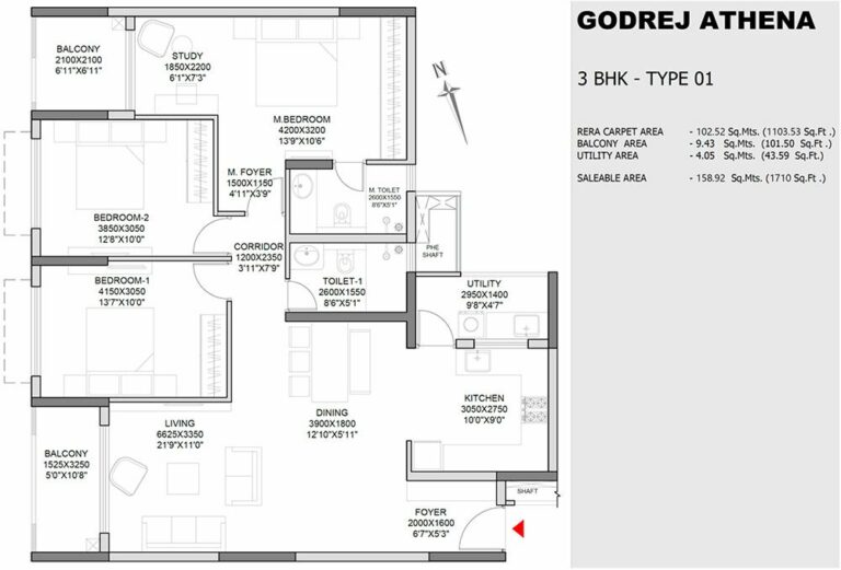 3 BHK 1710 - Godrej Athena Indiranagar