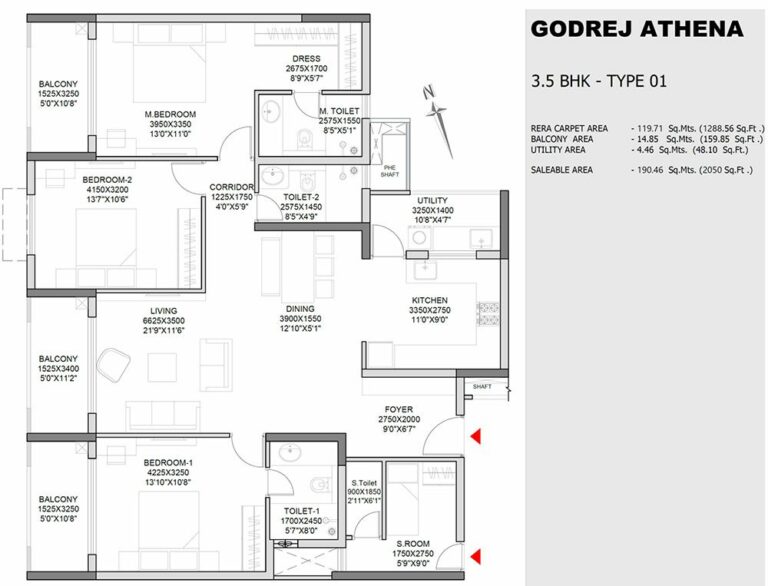 3.5 BHK 2050 - Godrej Athena Indiranagar