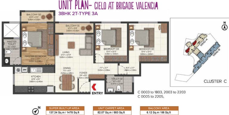 3BHK 1478 - Cielo At Brigade Valencia