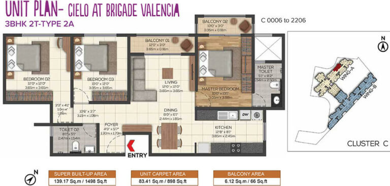 3BHK 1498 - Cielo At Brigade Valencia