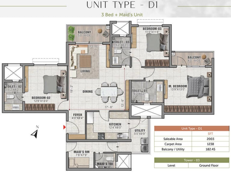3BHK 2003 - Prestige Elm Park