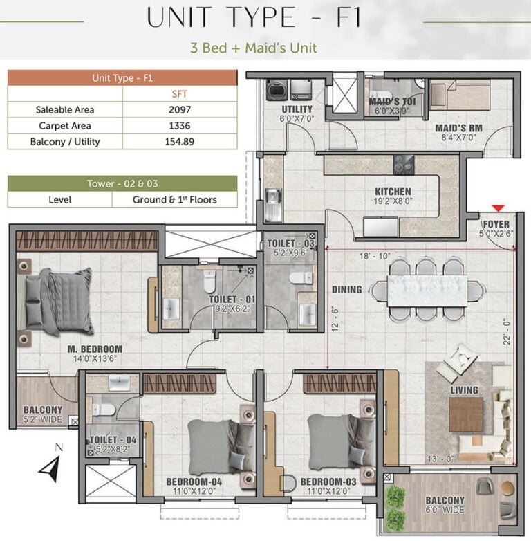 3BHK 2097 - Prestige Elm Park