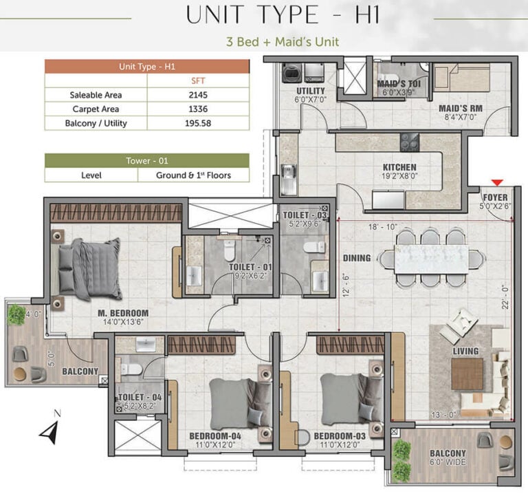 3BHK 2145 - Prestige Elm Park
