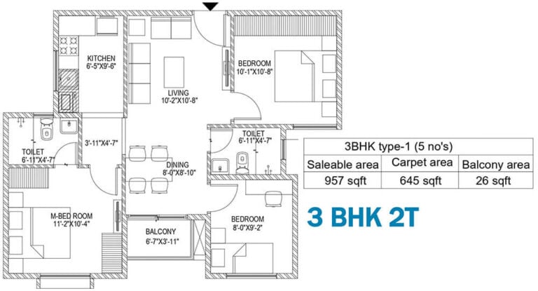 3BHK 957 - Sattva Bliss