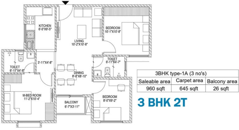3BHK 960 - Sattva Bliss
