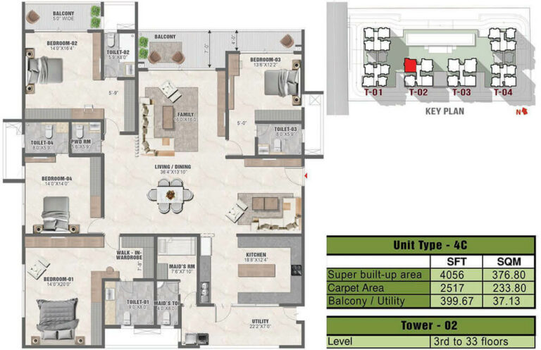 4056 4BHK+Maids 4C - Prestige Clairmont