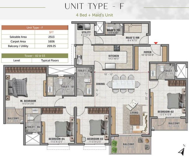 4BHK 2513 - Prestige Elm Park