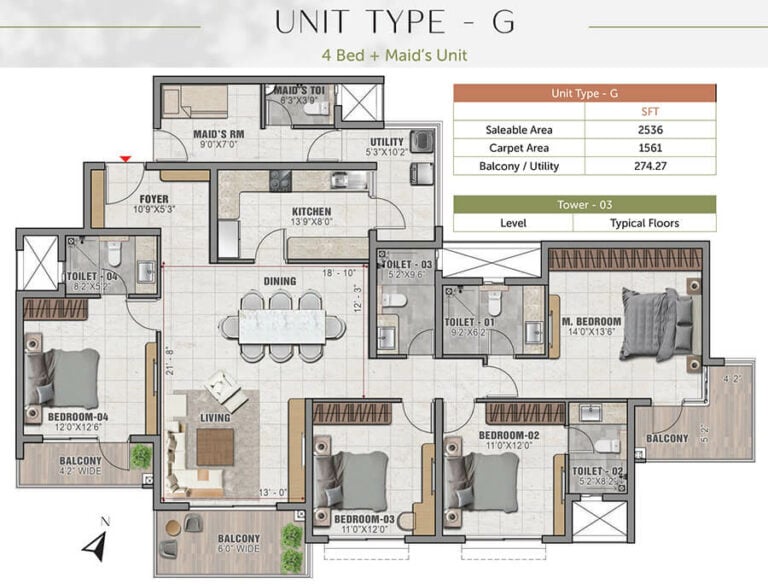 4BHK 2536 - Prestige Elm Park
