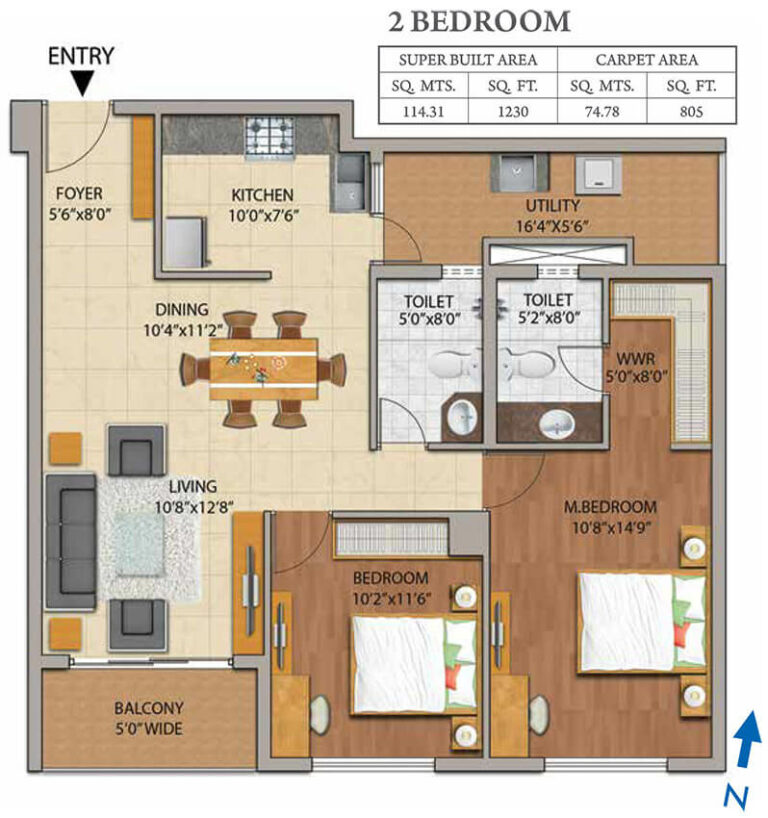 2BHK 805 - Adarsh Palm Retreat Mayberry