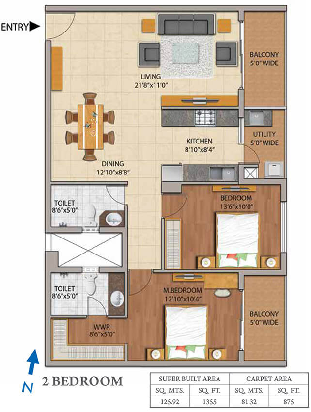 2BHK 875 - Adarsh Palm Retreat Mayberry