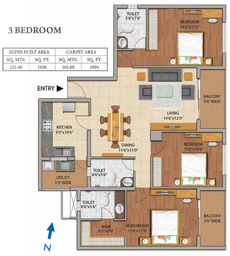 3BHK 1094 - Adarsh Palm Retreat Mayberry