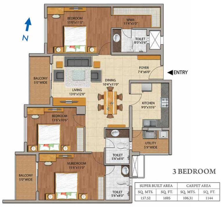 3BHK 1144 - Adarsh Palm Retreat Mayberry