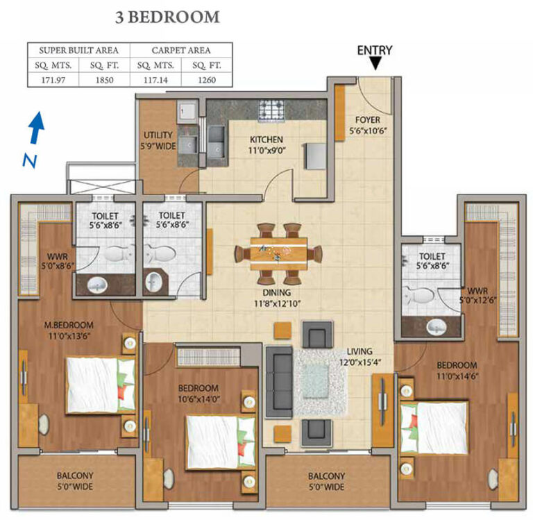 3BHK 1260 - Adarsh Palm Retreat Mayberry